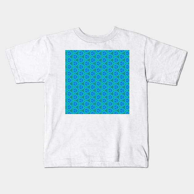 Aqua Blue and Green Textured Decorative Mandala Pattern Kids T-Shirt by Neginmf